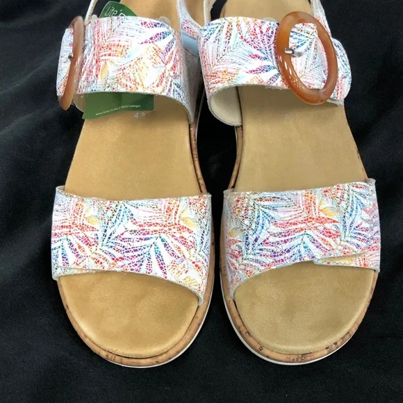 Remonte Soft WomenWhite Multicolor Slingback Sandal w/Amber Buckle Sz 42-43 - Picture 4 of 12